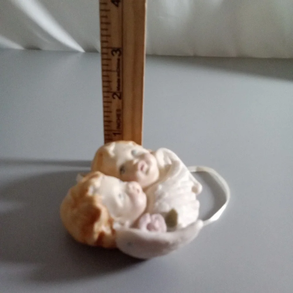 Vintage 1996 Porcelain Cherub Angel Ornament Pink Rose Victorian Decor 3in